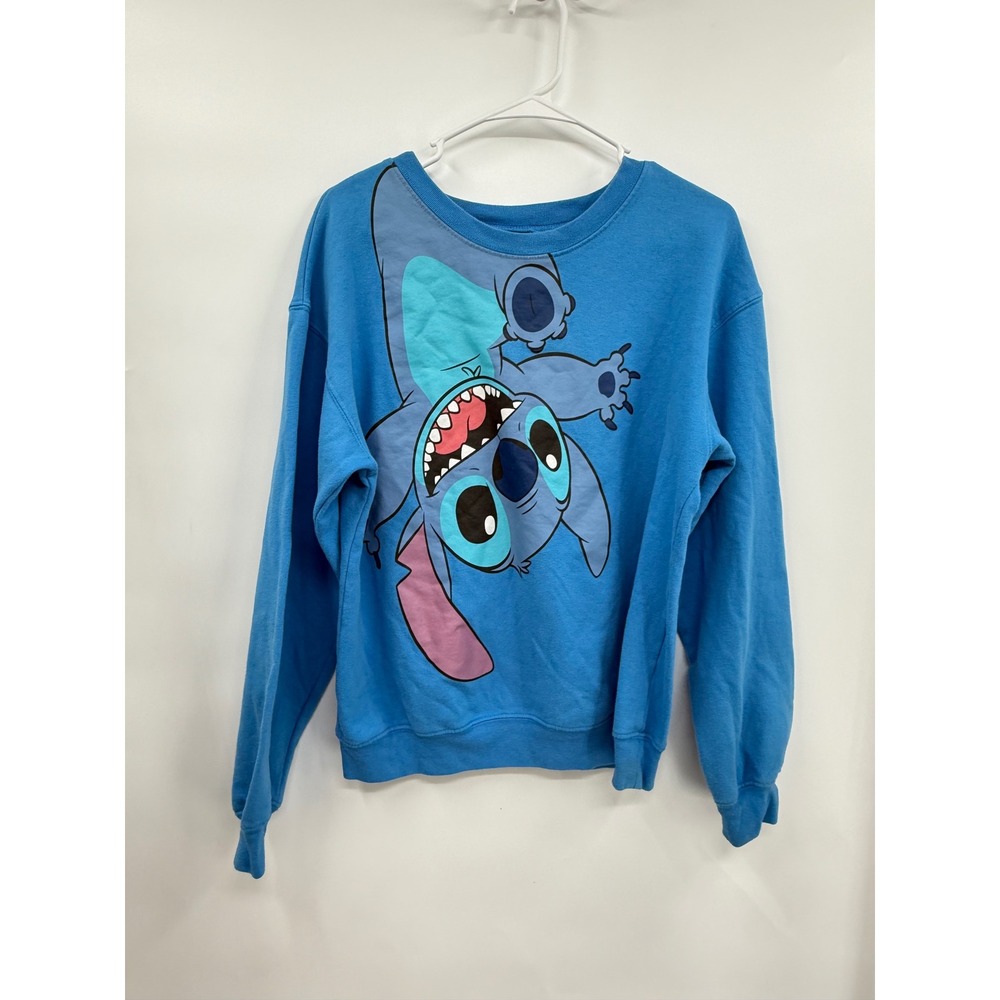 Disney M(7-9) Stitch Sweatshirt Girls Blue Upside Down Graphic Crewneck Fleece‎